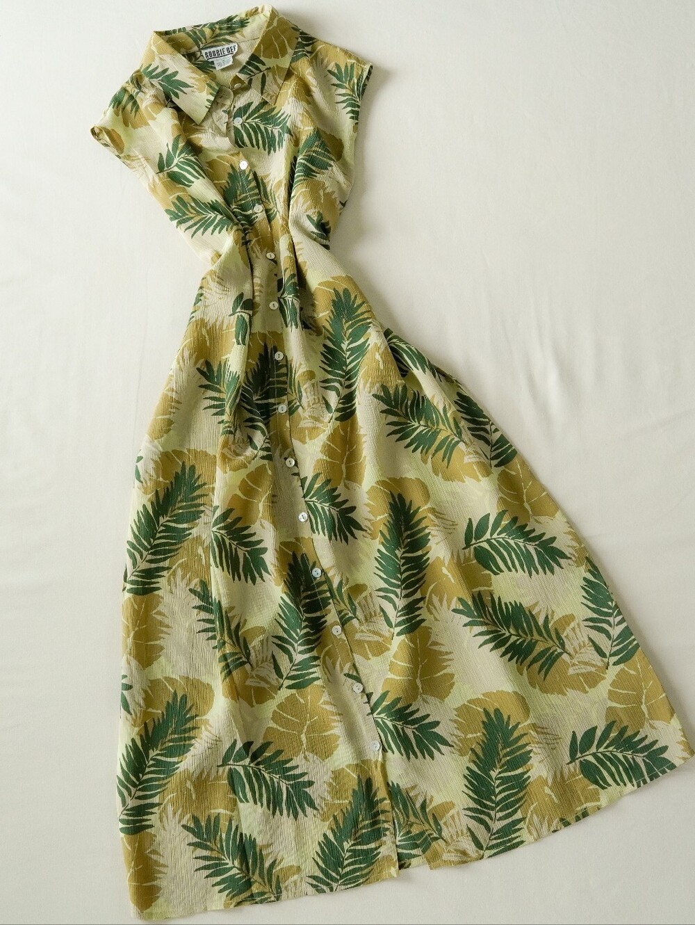 Robbie Bee 100% Silk Tropical Leaf Button Front Maxi Shirt Dress Size 16